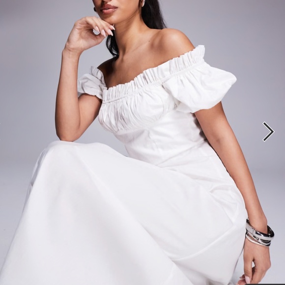ASOS White Maxi Dress Kaiia Off the Shoulder - Picture 3 of 8